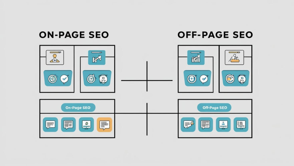 "On-Page SEO vs Off-Page SEO infographic showing key differences"